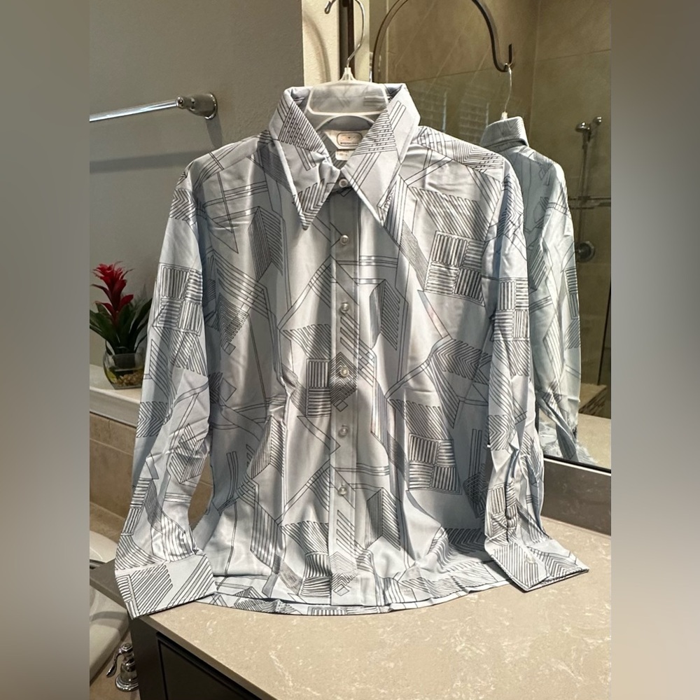 Brand New Vintage Beeline Fashions Men's Blue Geometric Patterned Shirt Sz L - Picture 8 of 16